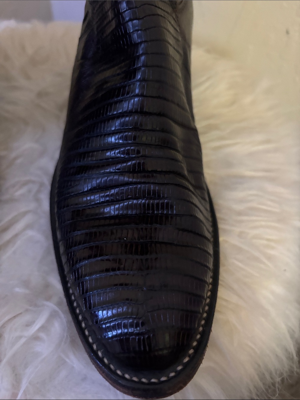 Dark Brown iguana / Teju Leather Cowboy Boots with Tan Stitching - Picture 10 of 12